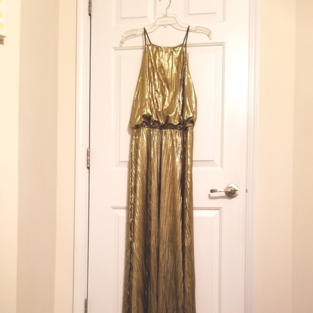 Addison Evenings Dress Metallic Gold Shimmer